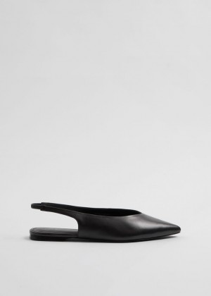 Balerinky & Other Stories Pointy Kozene Slingback Damske Čierne | SK-GK9523610