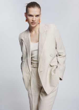 Blejzer & Other Stories Relaxed-Fit Double-Breasted Tailored Damske Svetlo Béžové | SK-CO6790481