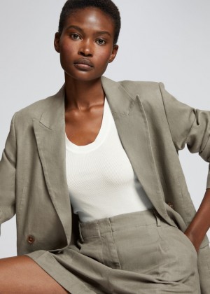 Blejzer & Other Stories Relaxed Double-Breasted Linen Damske Hnedožltý Zelene | SK-HY1782906
