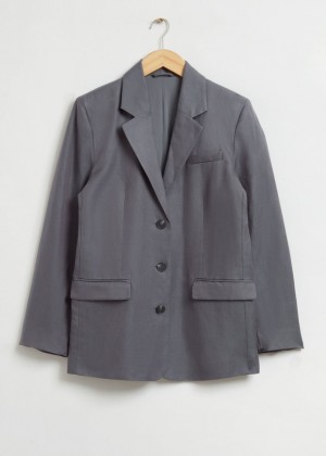 Blejzer & Other Stories Relaxed Single-Breasted Silk Damske Tmavo Siva | SK-EO7684105