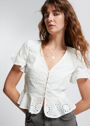 Bluzka & Other Stories Broderie Anglaise Frilled Damske Biele | SK-MN0587621