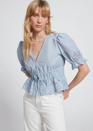 Bluzka & Other Stories Broderie Anglaise Puff Sleeve Damske Svetlo Modre | SK-YR7439081