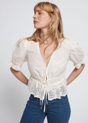 Bluzka & Other Stories Broderie Anglaise Puff Sleeve Damske Biele | SK-AB8541370