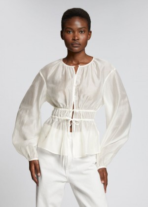 Bluzka & Other Stories Drawstring Pásom Blouson Sleeve Damske Biele | SK-BA4795801