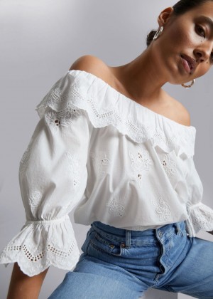 Bluzka & Other Stories Embroidered Bavlnene Damske Biele | SK-HF7436290