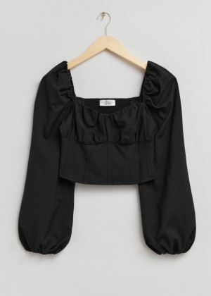 Bluzka & Other Stories Fitted Smocked Back Corset Damske Čierne | SK-DQ5147620