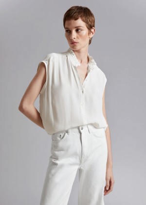 Bluzka & Other Stories Frilled Collar Damske Biele | SK-JN8429130