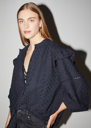 Bluzka & Other Stories Frilled Floral Embroidery Damske Námornícka Modrá | SK-RV4078365