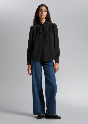Bluzka & Other Stories Neck Tie Silk Damske Čierne | SK-AF5826947