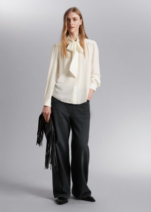 Bluzka & Other Stories Neck Tie Silk Damske Biele | SK-JA9230756