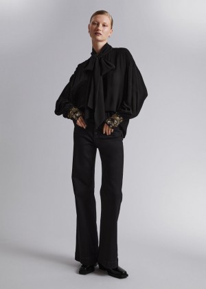 Bluzka & Other Stories Oversized Sequin-Cuff Damske Čierne | SK-ZV9506137