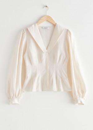Bluzka & Other Stories Plisované Puff Sleeve Damske Biele | SK-NT8702359