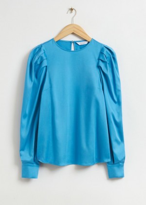 Bluzka & Other Stories Plisované Sleeve Satin Damske Modre | SK-CX0587946