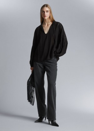 Bluzka & Other Stories Relaxed Embroidery Damske Čierne | SK-UO7361029