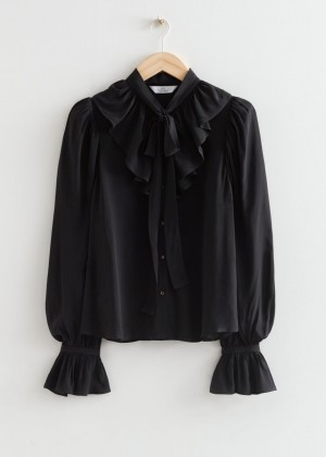 Bluzka & Other Stories Ruffled Tie Neck Damske Čierne | SK-MV1284350