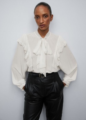 Bluzka & Other Stories Scalloped Ruffle Damske Biele | SK-QA9524810