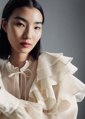 Bluzka & Other Stories Sheer Ruffle Damske Biele | SK-KH1706329