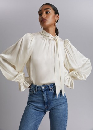 Bluzka & Other Stories Tie-Neck Damske Biele | SK-SJ7415380