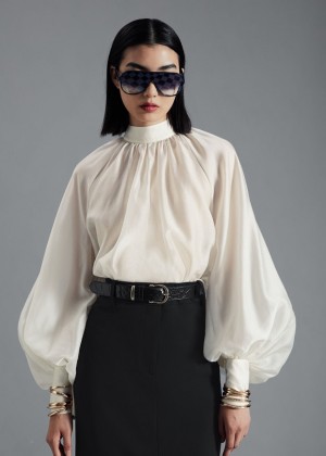 Bluzka & Other Stories Voluminous High-Neck Damske Biele | SK-ZE5671028
