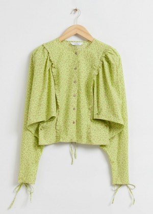 Bluzka & Other Stories Voluminous Sleeve Frilled Damske Zelene | SK-EZ0596482