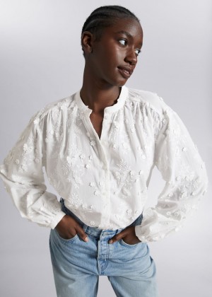 Bluzka & Other Stories Voluminous Stand Collar Damske Biele | SK-QL9741628
