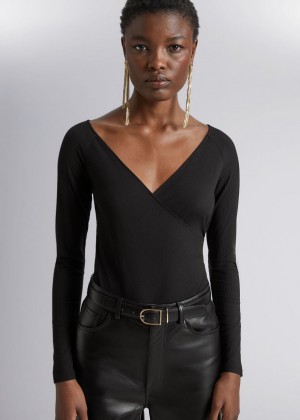 Body & Other Stories Off-Shoulder Wrap Damske Čierne | SK-EQ4927106