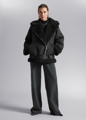 Bunda & Other Stories Aviator Damske Čierne | SK-WI2593407