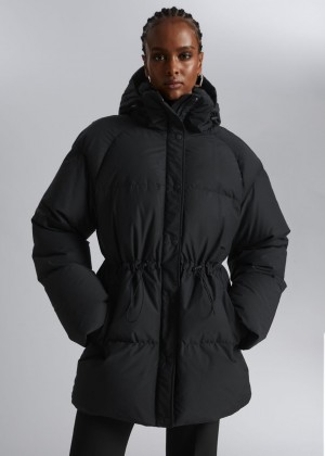 Bunda & Other Stories Oversized S Kapucňou Down Puffer Damske Čierne | SK-BF7920831