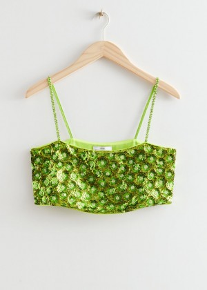 Crop Top & Other Stories Floral Sequin Damske Zelene | SK-IR9865271