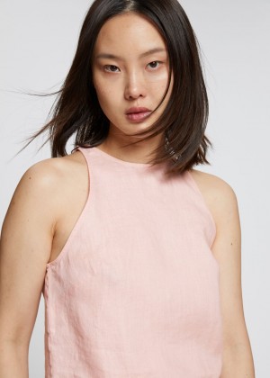 Crop Top & Other Stories Linen Round Neck Cropped Damske Svetlo Ruzove | SK-FQ7019365
