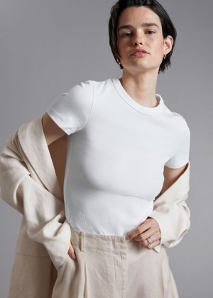 Crop Top & Other Stories Rebrovaný Cropped Damske Biele | SK-DS2531764