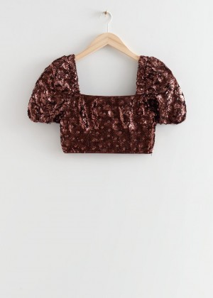Crop Top & Other Stories Sequin Beaded Damske Hnede Metal | SK-XJ7516983