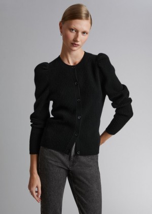 Kardigan & Other Stories Merino Puff Sleeve Damske Čierne | SK-ZQ4970183
