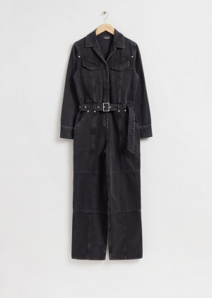 Kombineza & Other Stories Belted Black-Wash Denim Damske Čierne | SK-SP0897235
