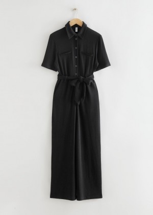 Kombineza & Other Stories Belted Kratke Sleeve Damske Čierne | SK-RM5426180