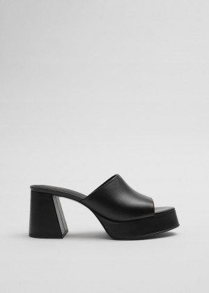 Mules & Other Stories Platforme Kozene Mule Damske Čierne | SK-CH1709628
