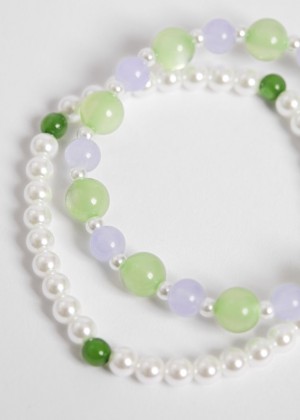 Naramok & Other Stories Glass Bead Bracelet Set Damske Svetlo Zelene Lavendel | SK-JR9827164