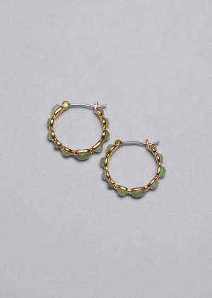 Nausnice & Other Stories Organic Stone Mini Hoop Damske Zelene Zlate | SK-LV4759136