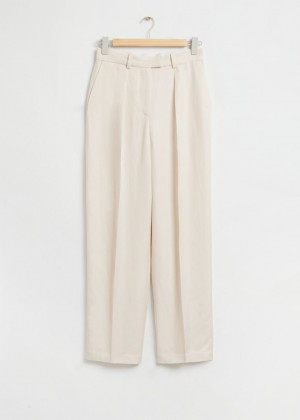 Nohavice & Other Stories Relaxed Tailored Pleat Crease Damske Krém | SK-MD1509326