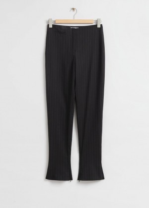 Nohavice & Other Stories Slim Pinstripe Zip Leg Damske Čierne | SK-WX1870634