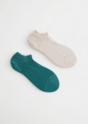 Ponozky & Other Stories 2-Pack Glitter Ankle Damske Zelene Krém | SK-AF5916483