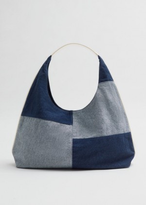 Prenosná Taška & Other Stories Kozene Trimmed Denim Damske Modre Siva | SK-DE9240576