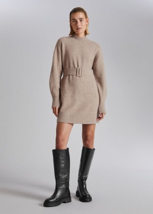 Saty & Other Stories Belted Mini Knit Damske Béžové | SK-XA6891734