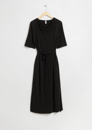 Saty & Other Stories Belted Waterfall Boatneck Damske Čierne | SK-VQ3970261