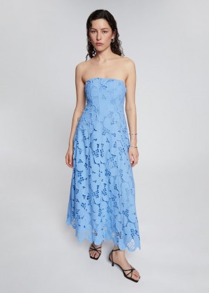 Saty & Other Stories Boned Broderie Anglaise Maxi Damske Svetlo Modre | SK-RE9057823