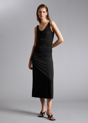 Saty & Other Stories Draped Cowl Neck Midi Damske Čierne | SK-NE7130684