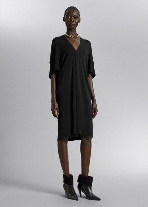 Saty & Other Stories Draped V-Neck Damske Čierne | SK-RJ5263179