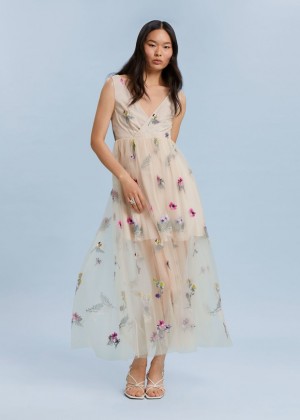 Saty & Other Stories Embellished Gathered Tulle Damske Svetlo Béžové | SK-EQ6019342