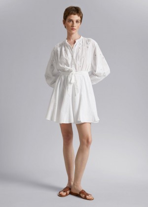 Saty & Other Stories Embroidered Bavlnene Damske Biele | SK-HS6835724