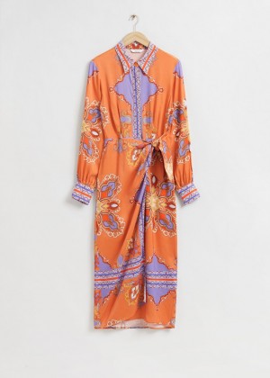 Saty & Other Stories Faux Wrap Midi Shirt Damske Oranžové | SK-EU2086479
